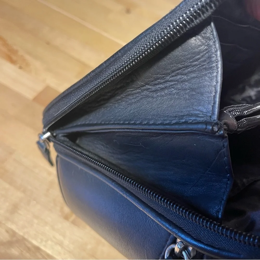 LATICO Black Leather Crossbody Organizer Bag RFID Wallet Travel Messenger Purse